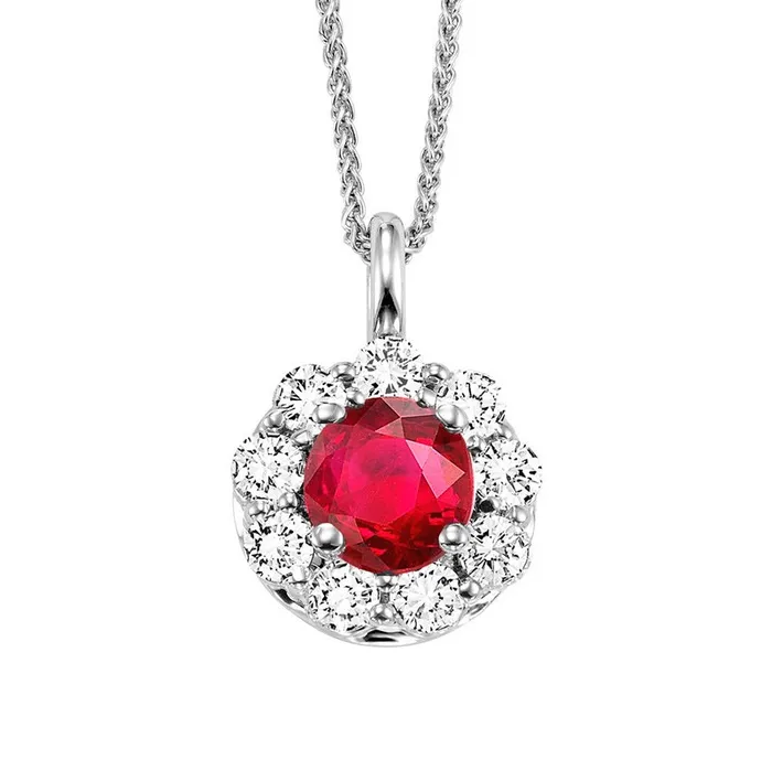 Necklaces 14K White Gold Halo Ruby Pendant 12CT Gems One