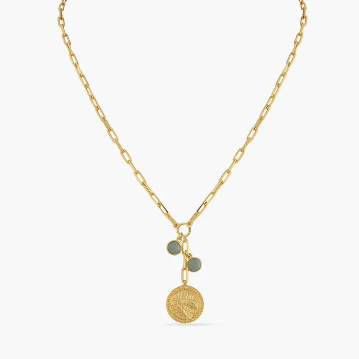 Necklaces Aquamarine Pisces Zodiac Coin Gold Plated Silver Necklace SILVER
