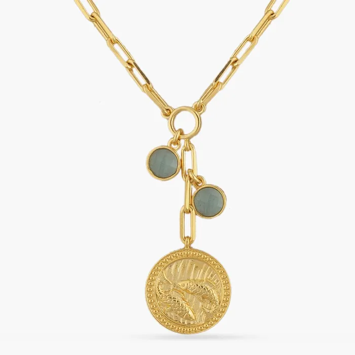 Necklaces Aquamarine Pisces Zodiac Coin Gold Plated Silver Necklace SILVER