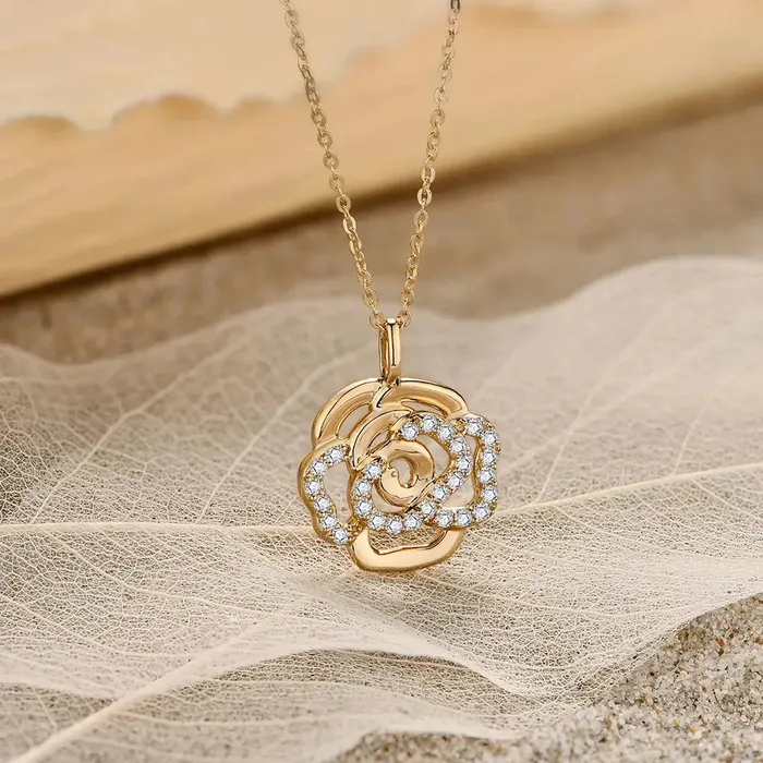 Necklaces Luxus Moissanite Silver Yellow or Rose Gold 10k 14k 18k Flower Moissanite Necklace 05 ctw Pretty Necklace for Girlfriend