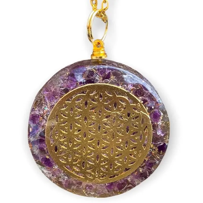 Necklaces Magic Crystals Amethyst Stone Orgone Flower Of Life Necklace