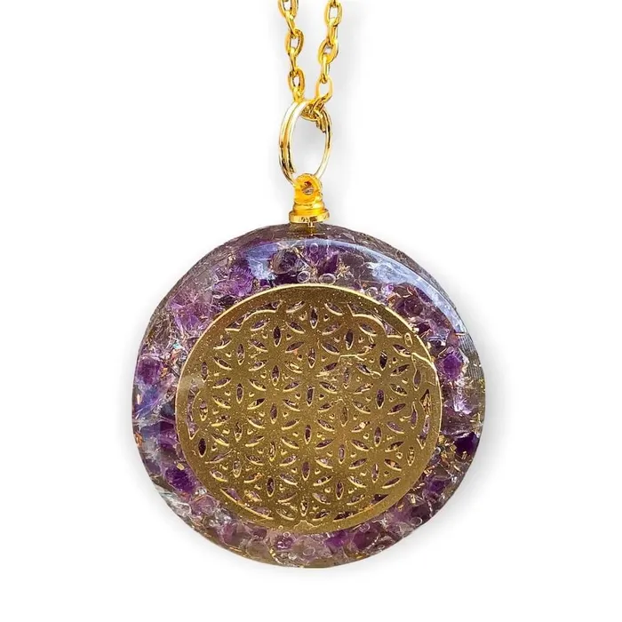 Necklaces Magic Crystals Amethyst Stone Orgone Flower Of Life Necklace