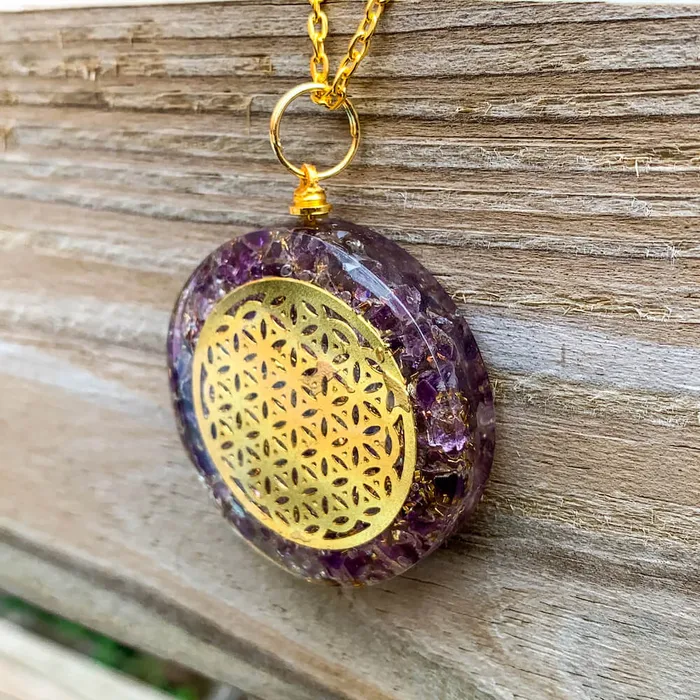Necklaces Magic Crystals Amethyst Stone Orgone Flower Of Life Necklace
