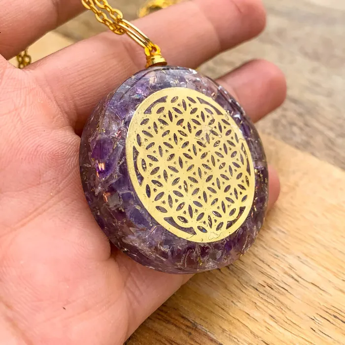 Necklaces Magic Crystals Amethyst Stone Orgone Flower Of Life Necklace