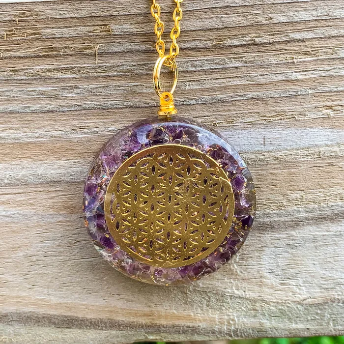 Necklaces Magic Crystals Amethyst Stone Orgone Flower Of Life Necklace