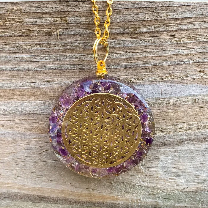 Necklaces Magic Crystals Amethyst Stone Orgone Flower Of Life Necklace