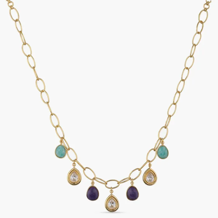 Necklaces Moroccan Blue Statement Silver Necklace SILVER