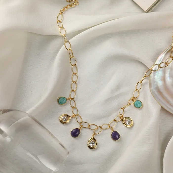 Necklaces Moroccan Blue Statement Silver Necklace SILVER