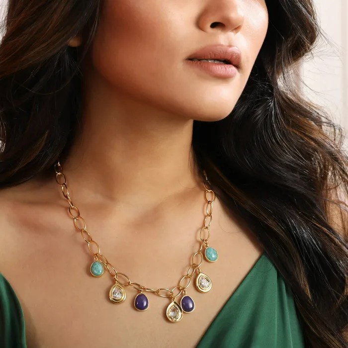 Necklaces Moroccan Blue Statement Silver Necklace SILVER