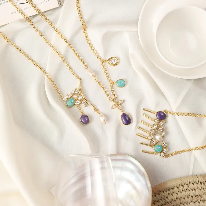 Necklaces Moroccan Blue Statement Silver Necklace SILVER