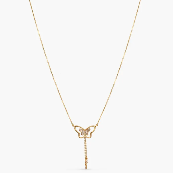 Necklaces SILVER Butterfly Drop CZ Charm Delicate Silver Necklace