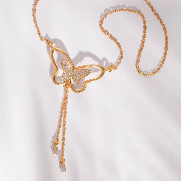 Necklaces SILVER Butterfly Drop CZ Charm Delicate Silver Necklace