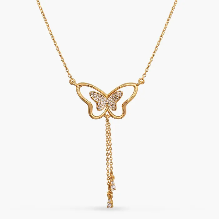 Necklaces SILVER Butterfly Drop CZ Charm Delicate Silver Necklace