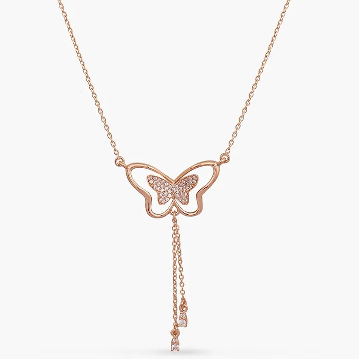 Necklaces SILVER Butterfly Drop CZ Charm Delicate Silver Necklace