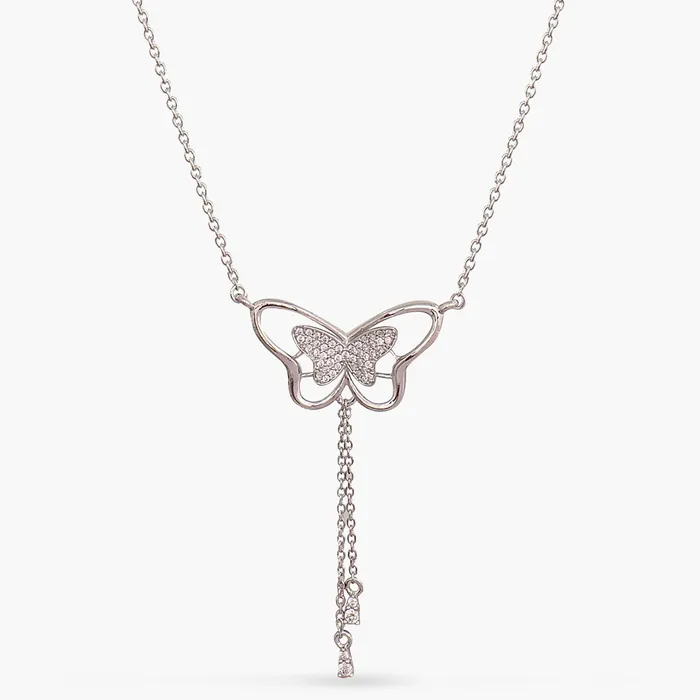 Necklaces SILVER Butterfly Drop CZ Charm Delicate Silver Necklace