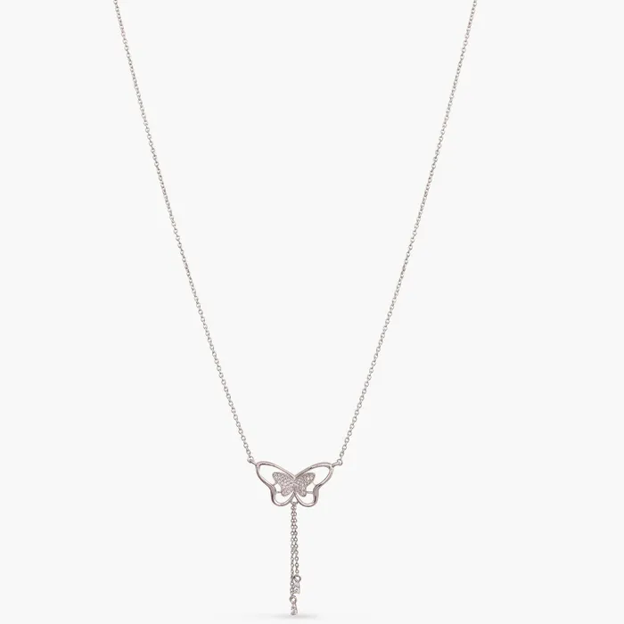 Necklaces SILVER Butterfly Drop CZ Charm Delicate Silver Necklace