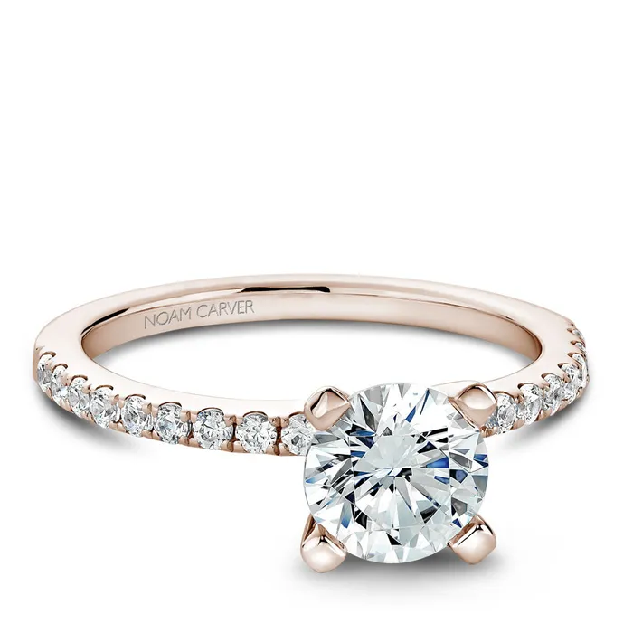 Noam Carver Rose Gold Peg Head Semi Mount Diamond Solitaire Engagement Ring setting 028 CTW International Diamond Center Rings