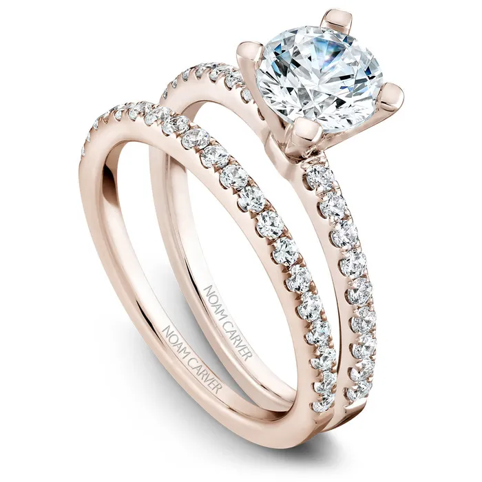 Noam Carver Rose Gold Peg Head Semi Mount Diamond Solitaire Engagement Ring setting 028 CTW International Diamond Center Rings