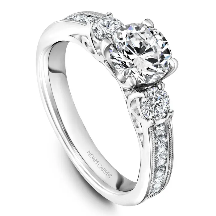 Noam Carver White Gold 3Stone Diamond Engagement Ring Setting 079 CTW International Diamond Center Rings Noam Carver White Gold 3Stone Diamond Engagement Ring Setting 079 CTW International Diamond Center Rings