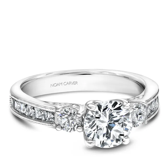 Noam Carver White Gold 3Stone Diamond Engagement Ring Setting 079 CTW International Diamond Center Rings