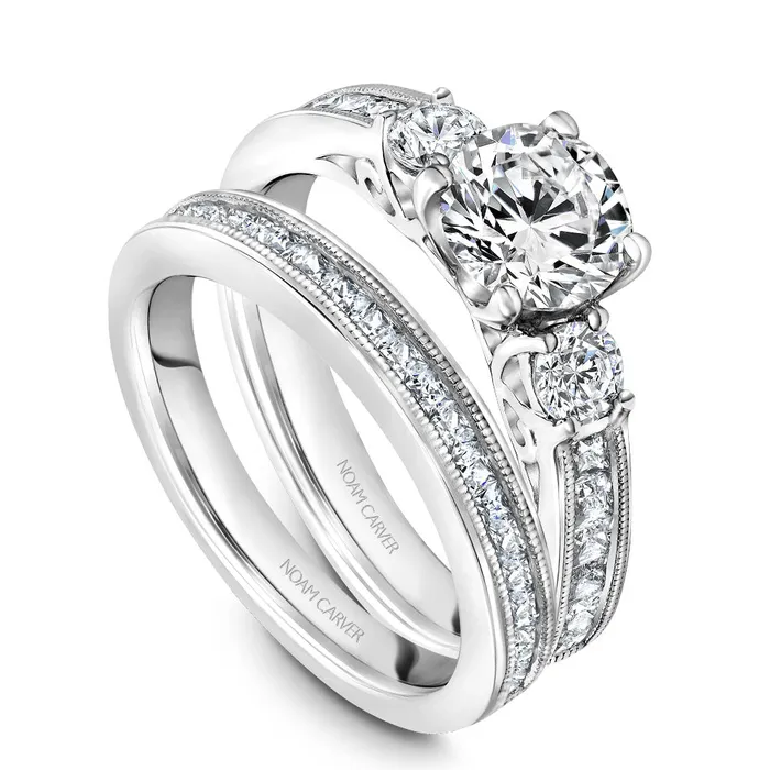 Noam Carver White Gold 3Stone Diamond Engagement Ring Setting 079 CTW International Diamond Center Rings