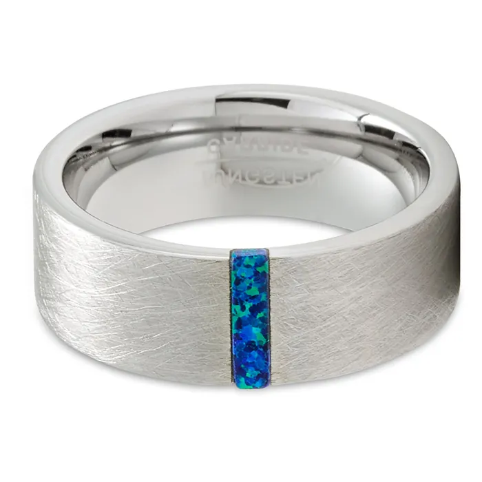 Opal Wedding Ring Blue Opal Ring Tungsten Wedding Band Tungsten Wedding Ring Clean Casting Jewelry Rings