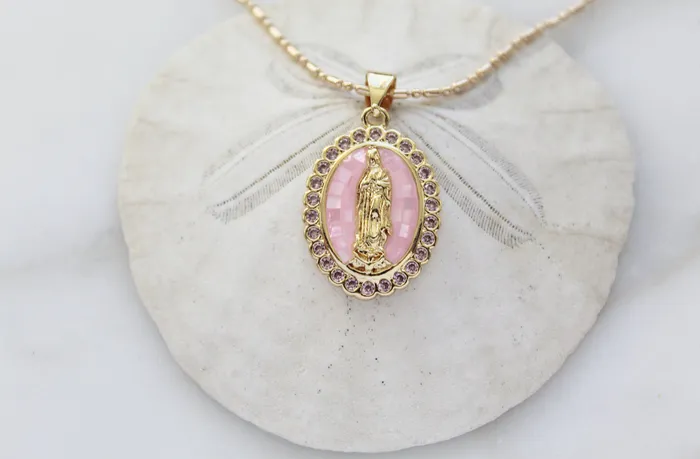 Our Lady of Guadalupe Necklace in Pink TheLittleCatholic Necklaces