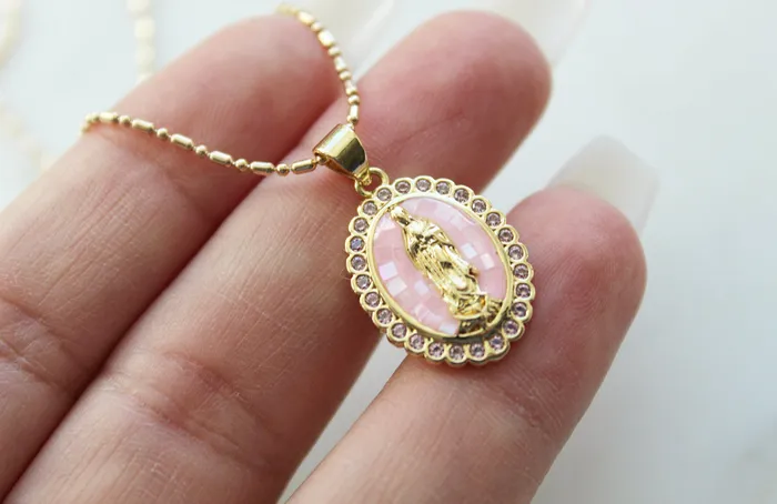 Our Lady of Guadalupe Necklace in Pink TheLittleCatholic Necklaces