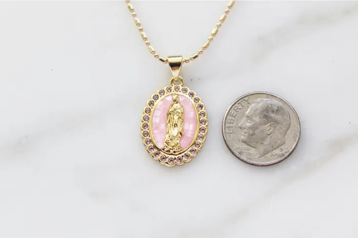 Our Lady of Guadalupe Necklace in Pink TheLittleCatholic Necklaces