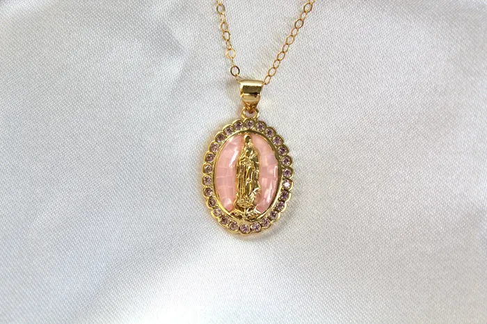 Our Lady of Guadalupe Necklace in Pink TheLittleCatholic Necklaces