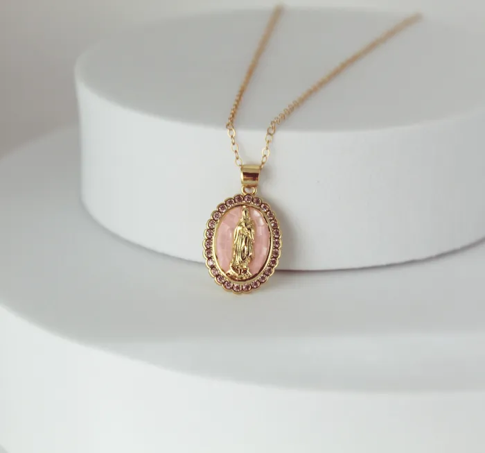 Our Lady of Guadalupe Necklace in Pink TheLittleCatholic Necklaces