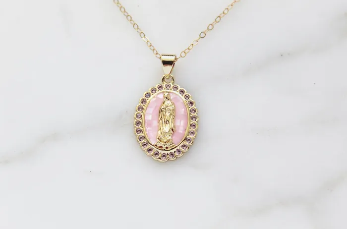 Our Lady of Guadalupe Necklace in Pink TheLittleCatholic Necklaces