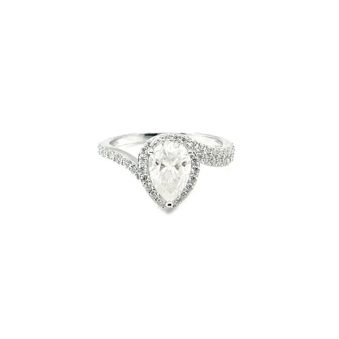 PLATINUM PLATED SILVER THROUGH THICK AND THIN RING 1CT PEAR SHAPED MOISSANITE W POETRY CARD Luxus Moissanite Rings PLATINUM PLATED SILVER THROUGH THICK AND THIN RING 1CT PEAR SHAPED MOISSANITE W POETRY CARD Luxus Moissanite Rings