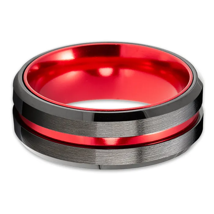 Red Wedding Ring Gunmetal Wedding Band Tungsten Wedding Ring Black Ring Red Band Clean Casting Jewelry Rings