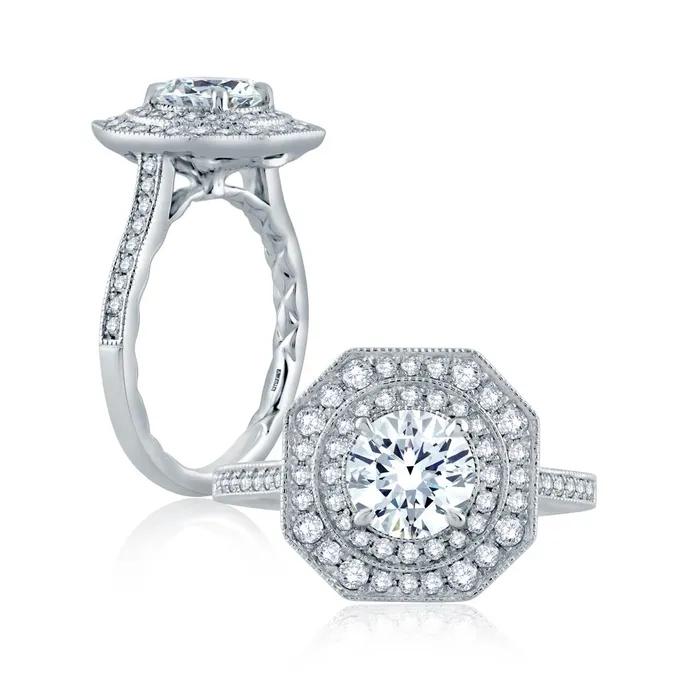 Rings AJAFFE Art Deco Round Diamond Engagement Ring Setting 044 ctw International Diamond Center