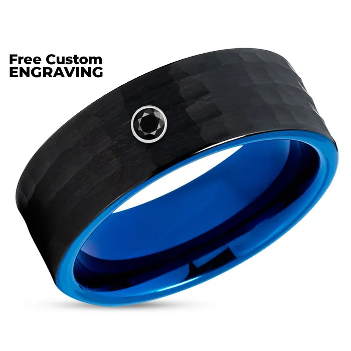 Rings Clean Casting Jewelry Black Diamond Wedding Band Blue Tungsten Ring Black Diamond Ring Blue Ring