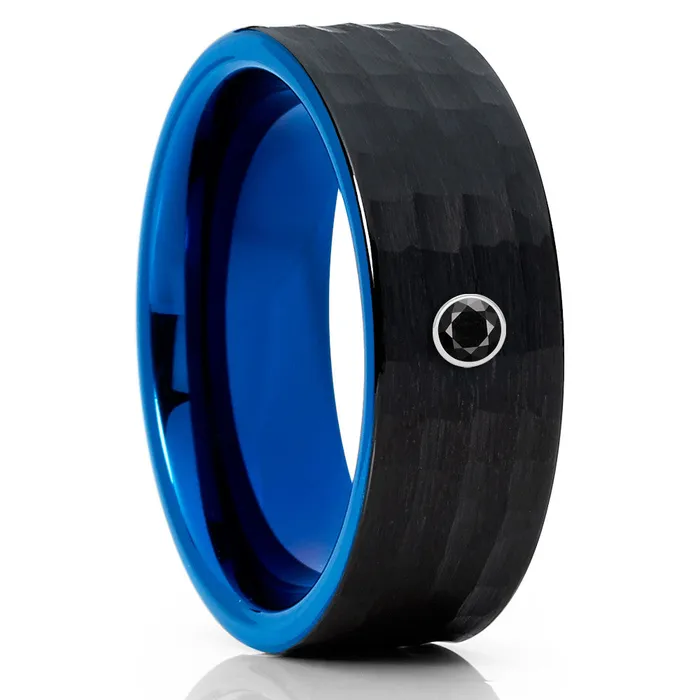 Rings Clean Casting Jewelry Black Diamond Wedding Band Blue Tungsten Ring Black Diamond Ring Blue Ring