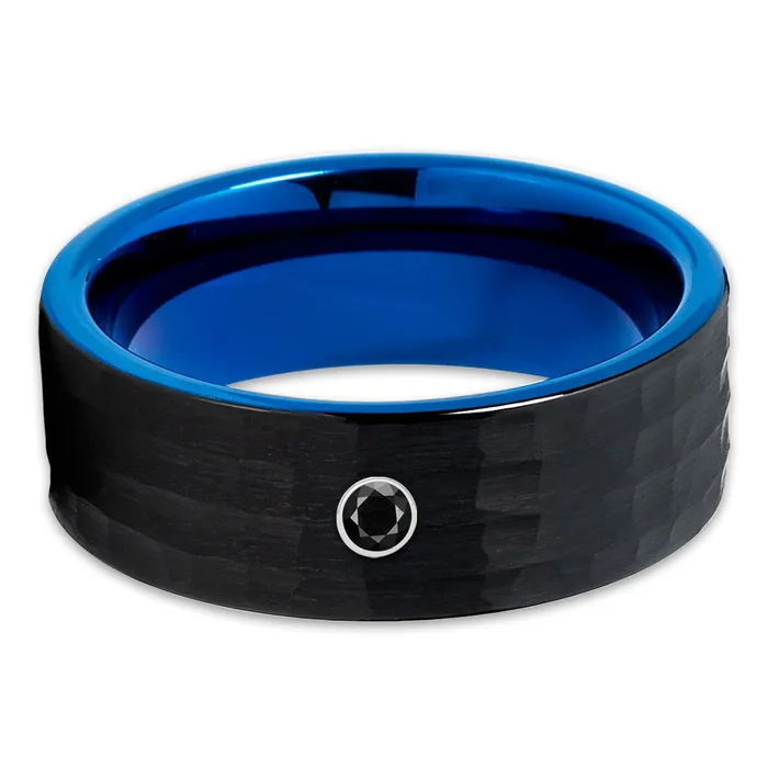 Rings Clean Casting Jewelry Black Diamond Wedding Band Blue Tungsten Ring Black Diamond Ring Blue Ring