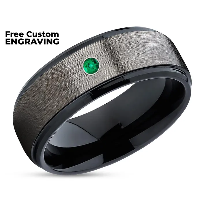 Rings Clean Casting Jewelry Gunmetal Wedding Ring BlacK Tungsten Ring Emerald Wedding Ring Anniversary Ring