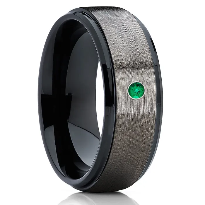 Rings Clean Casting Jewelry Gunmetal Wedding Ring BlacK Tungsten Ring Emerald Wedding Ring Anniversary Ring