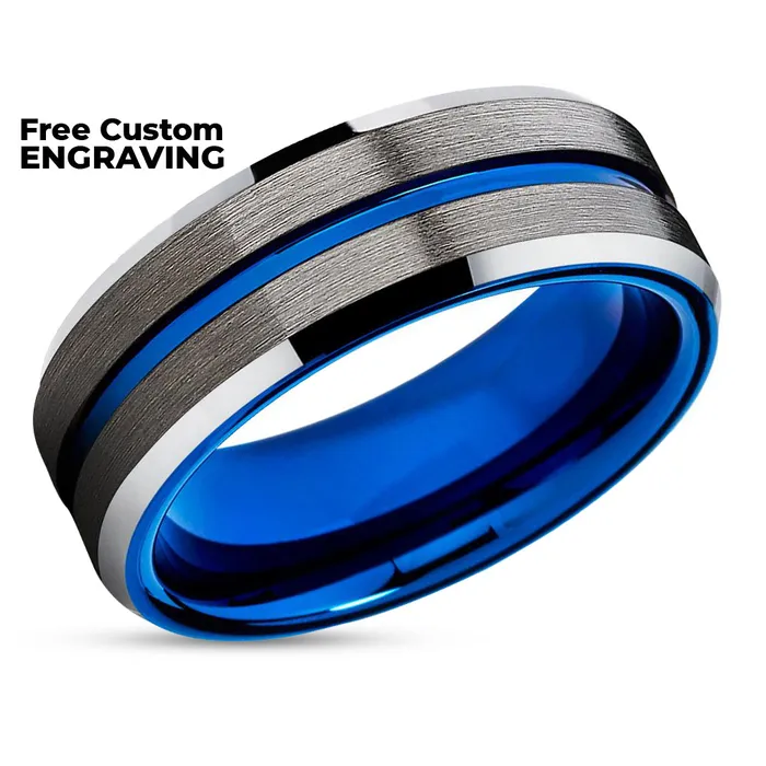 Rings Clean Casting Jewelry Gunmetal Wedding Ring Blue Wedding Band Tungsten Wedding Band Gunmetal Band