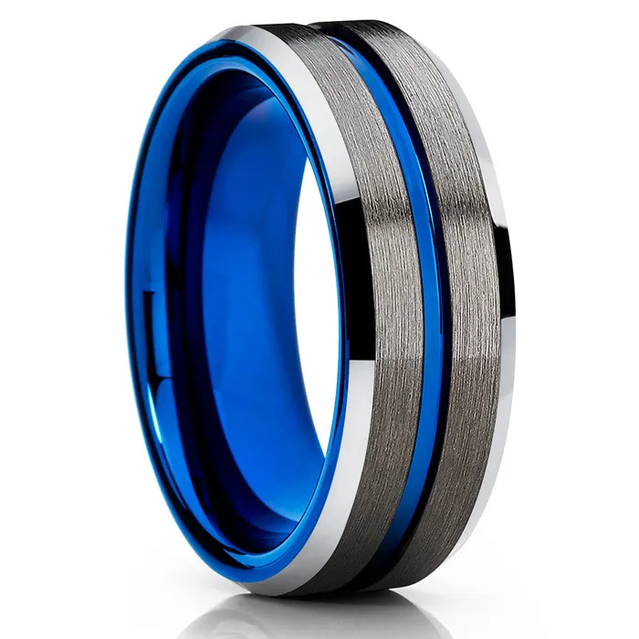 Rings Clean Casting Jewelry Gunmetal Wedding Ring Blue Wedding Band Tungsten Wedding Band Gunmetal Band