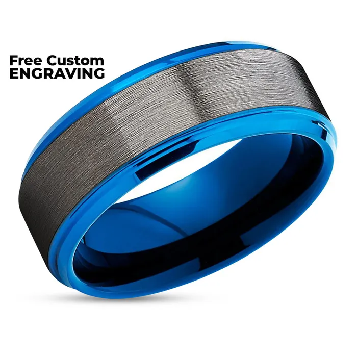 Rings Clean Casting Jewelry Gunmetal Wedding Ring Blue Wedding Ring 8mm Wedding Ring Wedding Band