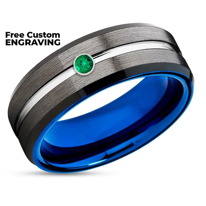 Rings Clean Casting Jewelry Gunmetal Wedding Ring Emerald Wedding Ring Blue Tungsten Ring Tungsten Wedding Band