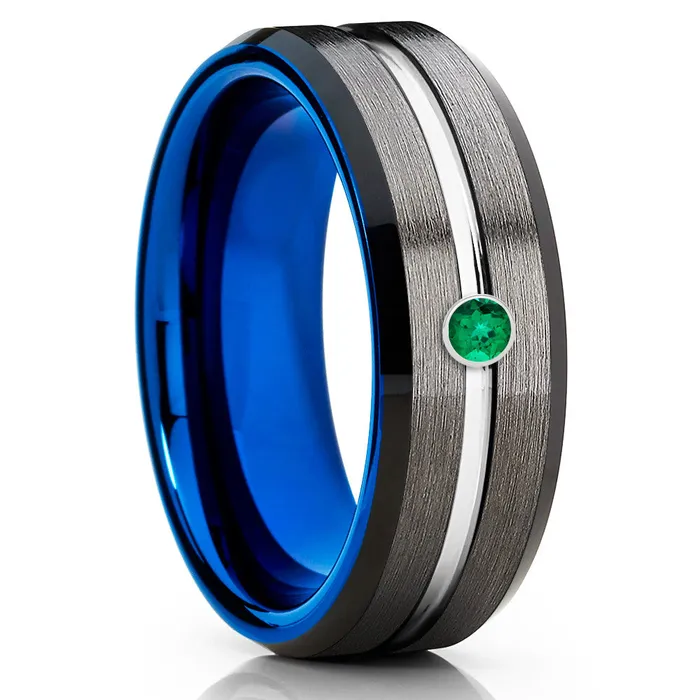 Rings Clean Casting Jewelry Gunmetal Wedding Ring Emerald Wedding Ring Blue Tungsten Ring Tungsten Wedding Band