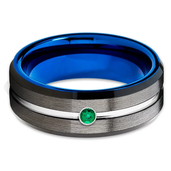 Rings Clean Casting Jewelry Gunmetal Wedding Ring Emerald Wedding Ring Blue Tungsten Ring Tungsten Wedding Band