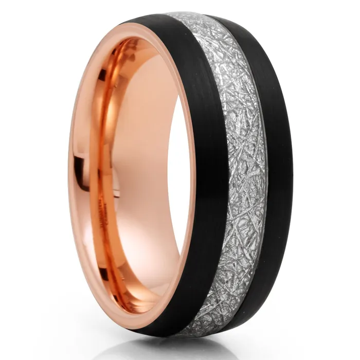 Rings Clean Casting Jewelry Rose Gold Tungsten Wedding Band Meteorite Wedding Band Black Wedding Ring