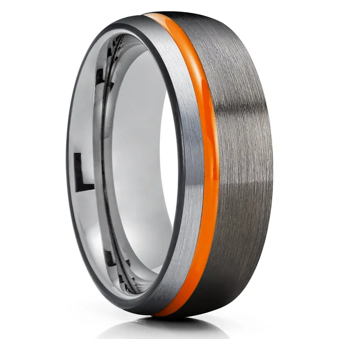 Rings Gunmetal Tungsten Ring Orange Tungsten Ring Anniversary Ring Black Tungsten Ring Clean Casting Jewelry