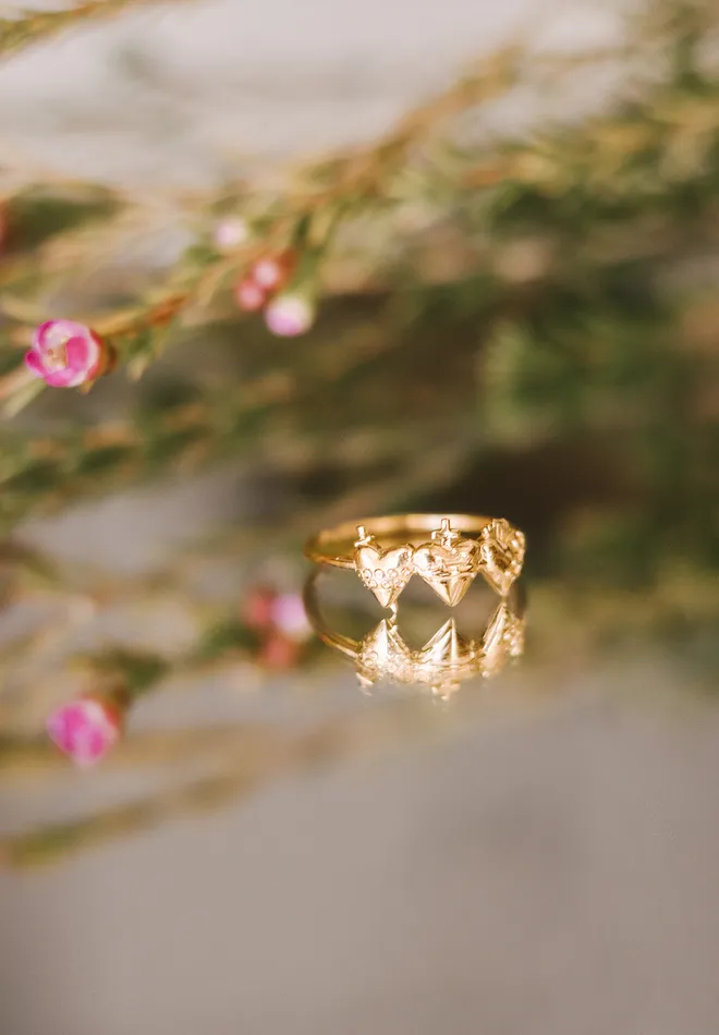 Rings Holy Family Hearts Ring in Gold Vermeil The Little Catholic