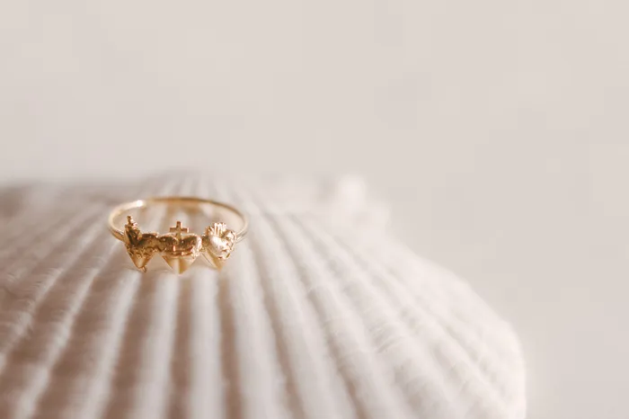 Rings Holy Family Hearts Ring in Gold Vermeil The Little Catholic